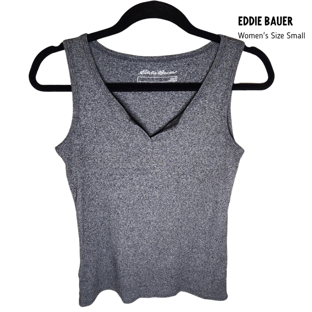 Eddie Bauer Women's Size Small Heather Gray Notched Split-Neck Cotton Tank Top